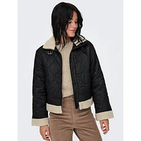 Faux Shearling-Trim Quilted Aviator Jacket