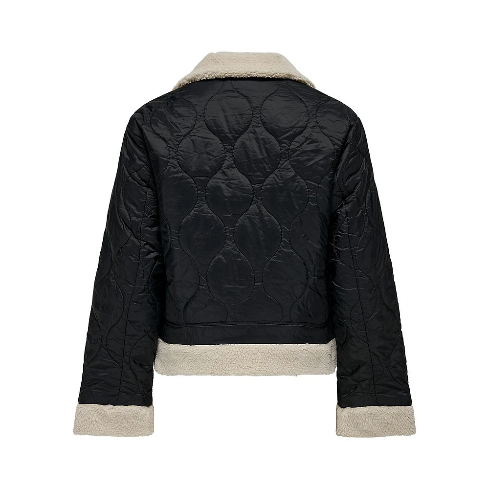 Faux Shearling-Trim Quilted Aviator Jacket