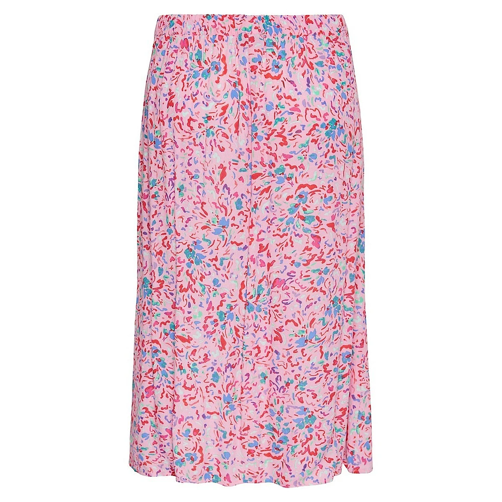 Arine High-Waist Ruched Print Midi Skirt