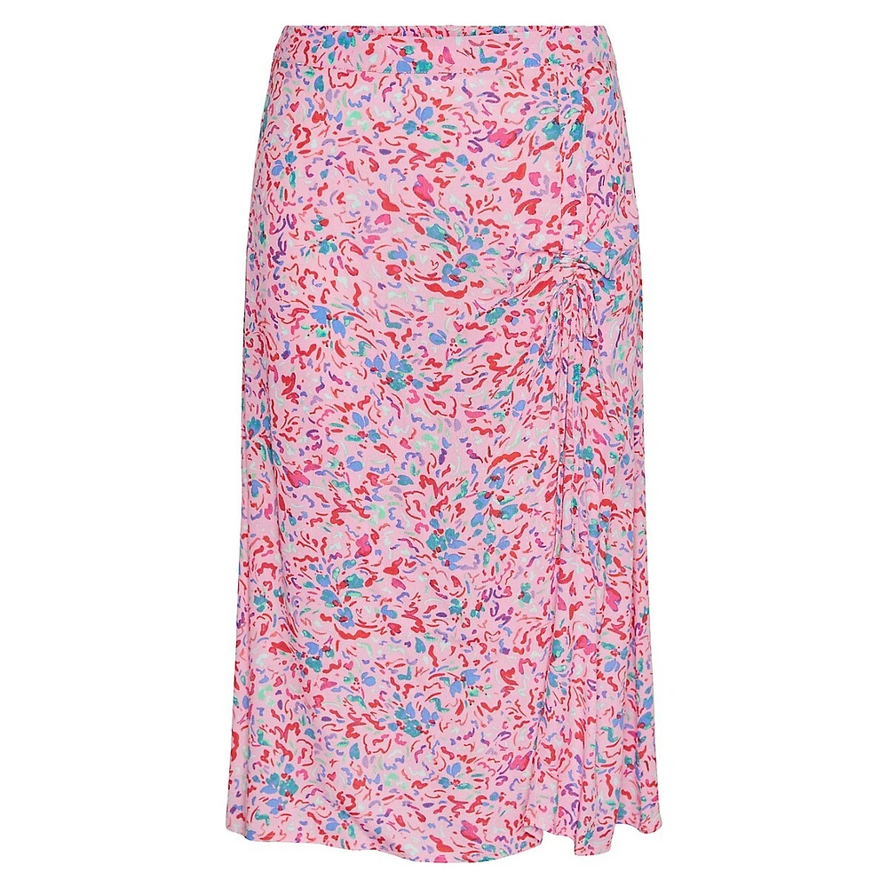 Arine High-Waist Ruched Print Midi Skirt