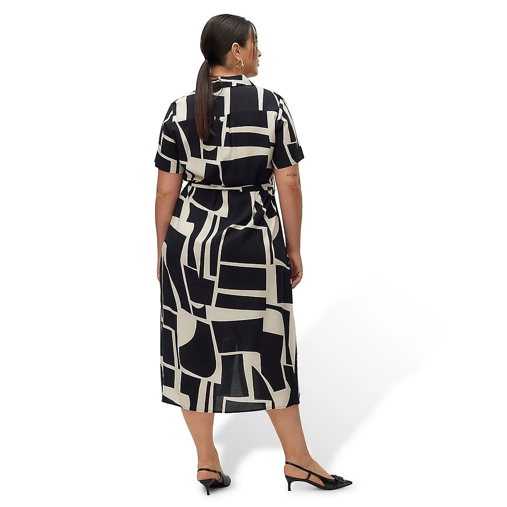 Plus Short-Sleeve Belted Maxi Shirt Dress