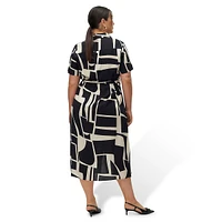 Plus Short-Sleeve Belted Maxi Shirt Dress