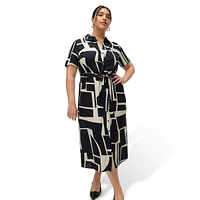 Plus Short-Sleeve Belted Maxi Shirt Dress
