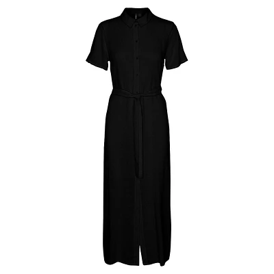 Plus Short-Sleeve Belted Maxi Shirtdress