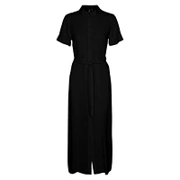 Plus Short-Sleeve Belted Maxi Shirtdress