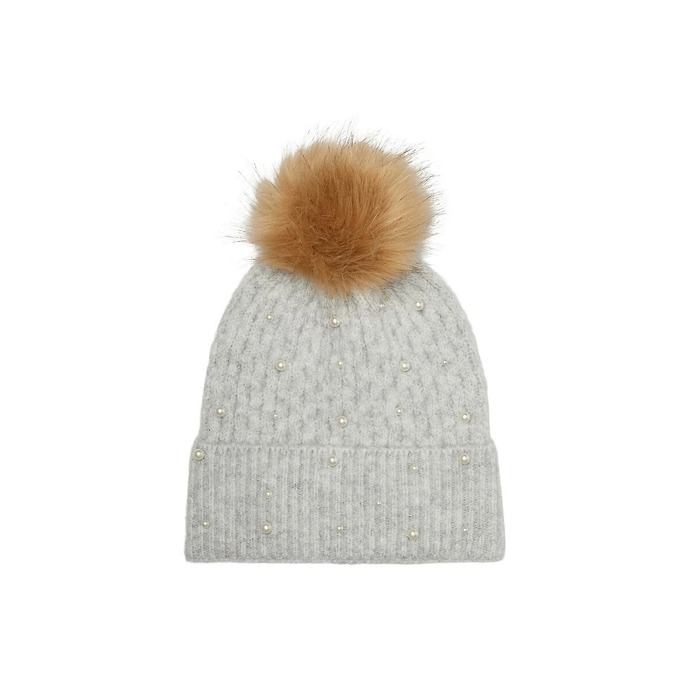 Maddie Embellished Knit & Faux Fur Pom-Pom Toque