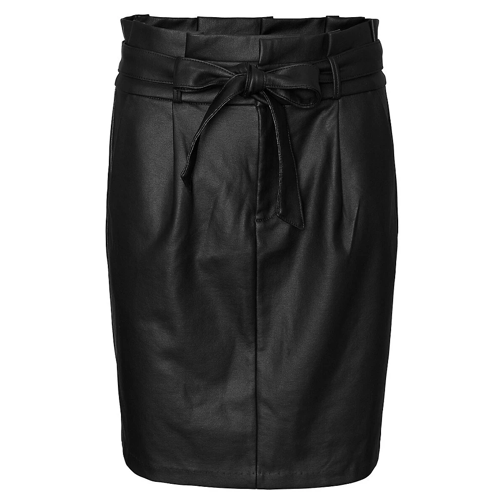 Paper Bag Faux-Leather Skirt