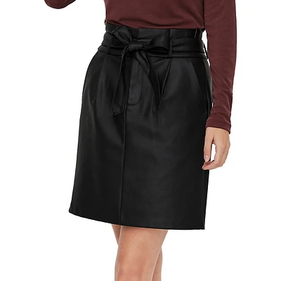 Paper Bag Faux-Leather Skirt