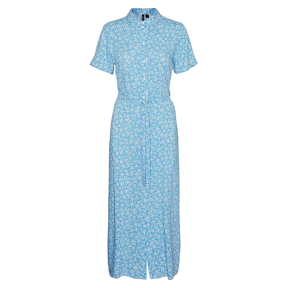 Plus Short-Sleeve Belted Maxi Shirt Dress