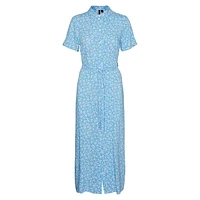 Plus Short-Sleeve Belted Maxi Shirt Dress