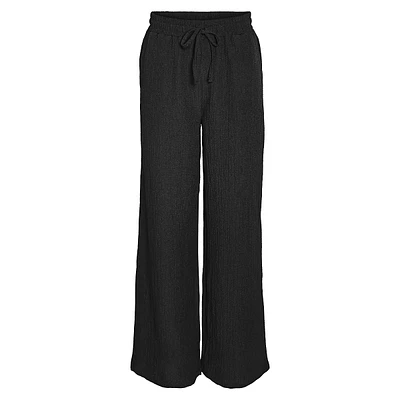 Ripple Drawstring High-Waisted Wide-Leg Pants