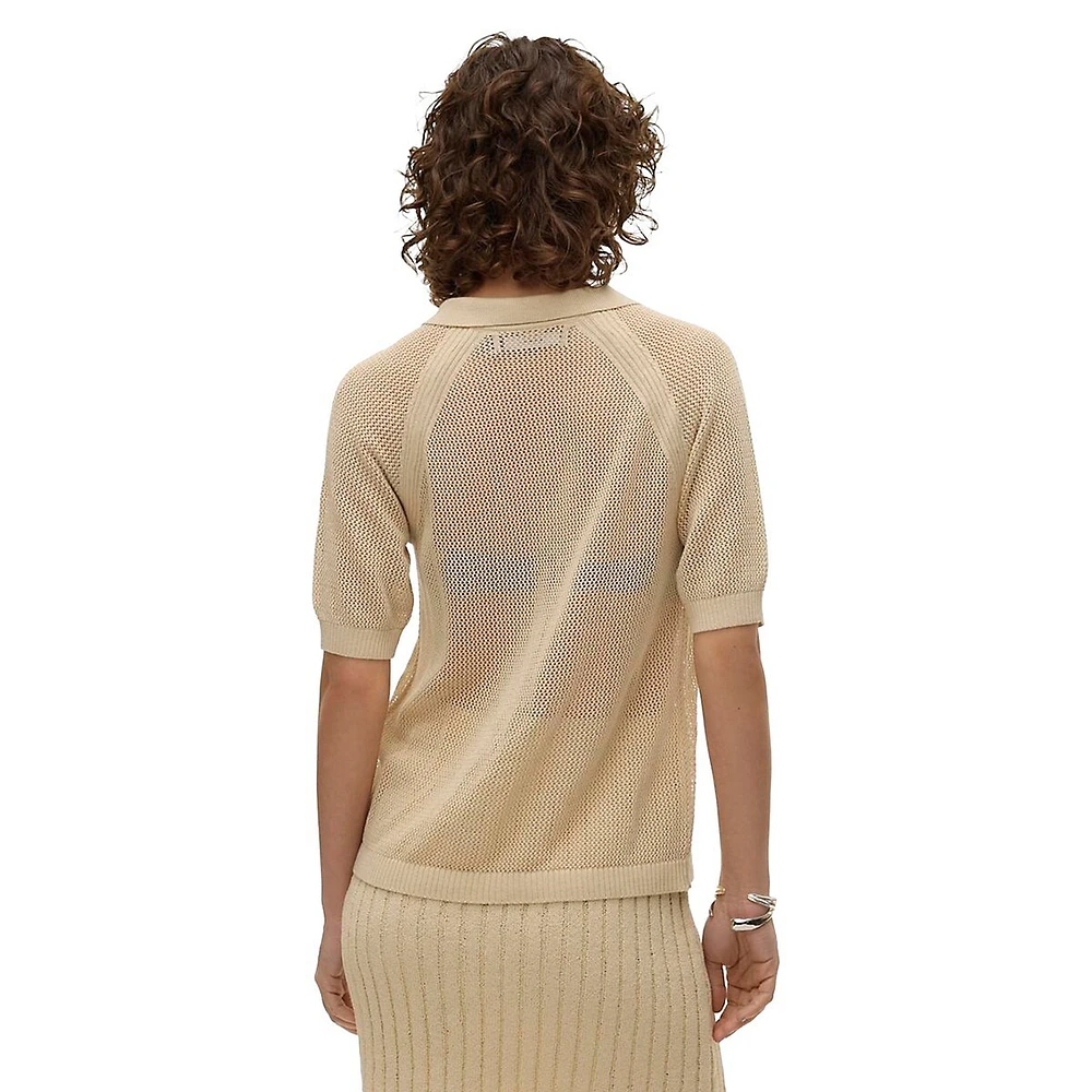 Mesh-Knit Short-Sleeve Top