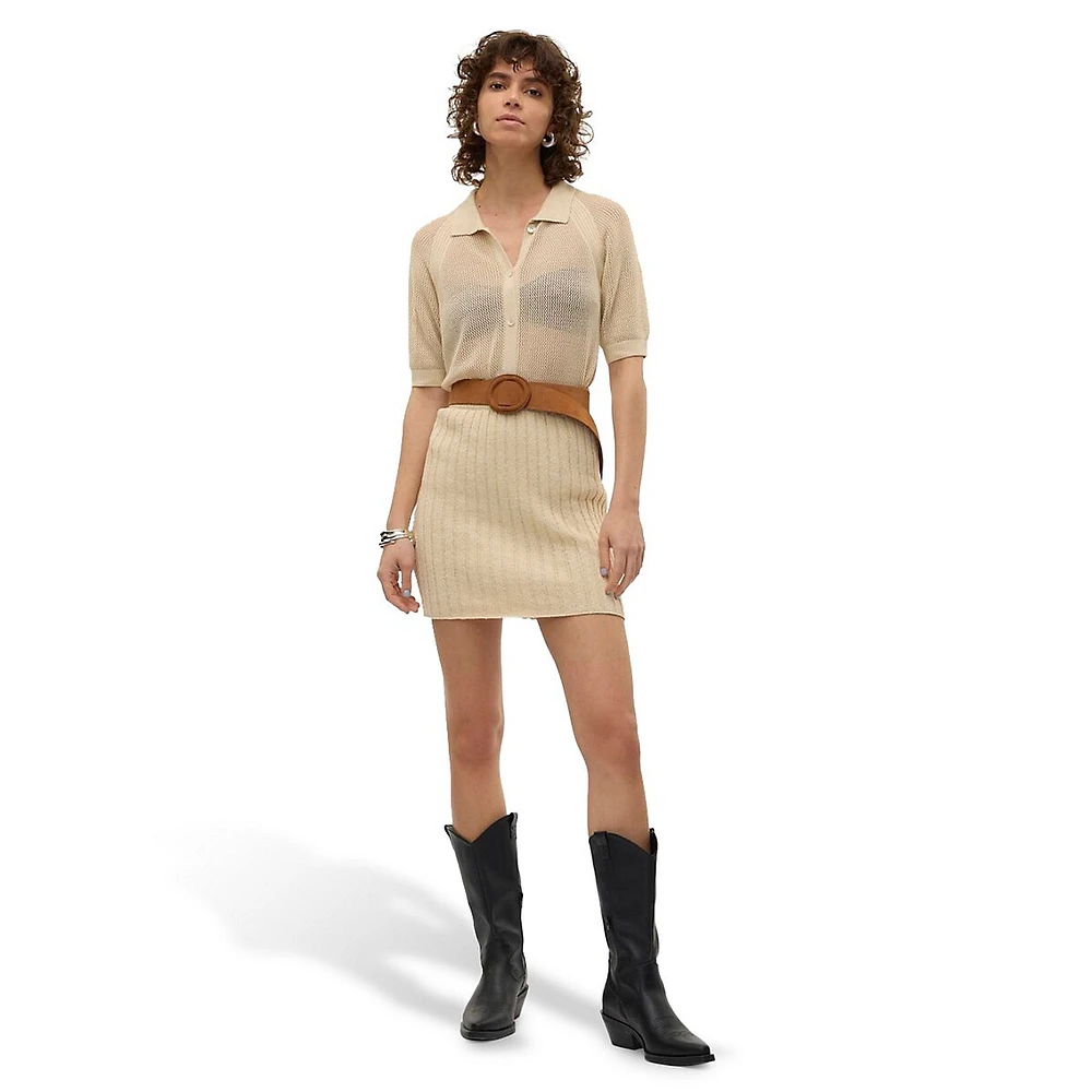 Mesh-Knit Short-Sleeve Top