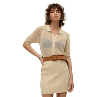 Mesh-Knit Short-Sleeve Top