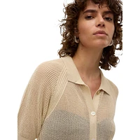 Mesh-Knit Short-Sleeve Top