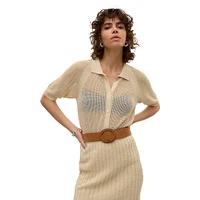 Mesh-Knit Short-Sleeve Top