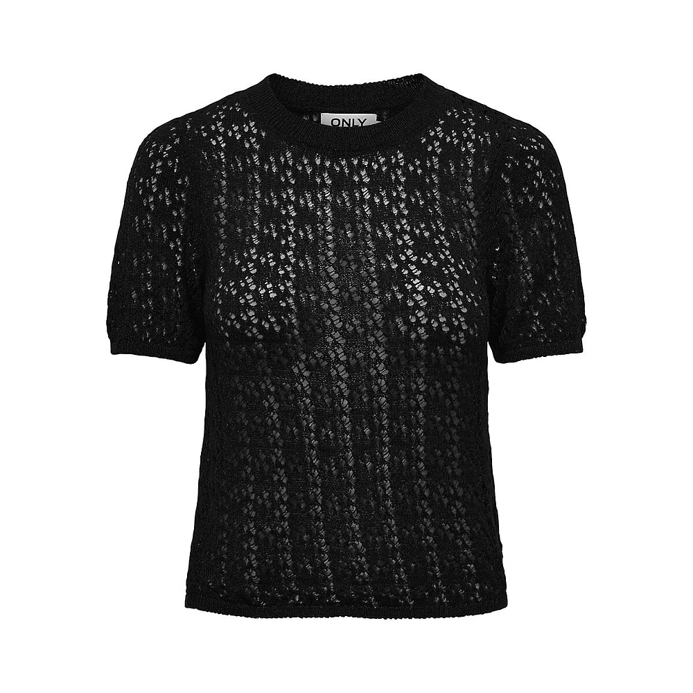 Open-Knit Short-Sleeve Sweater