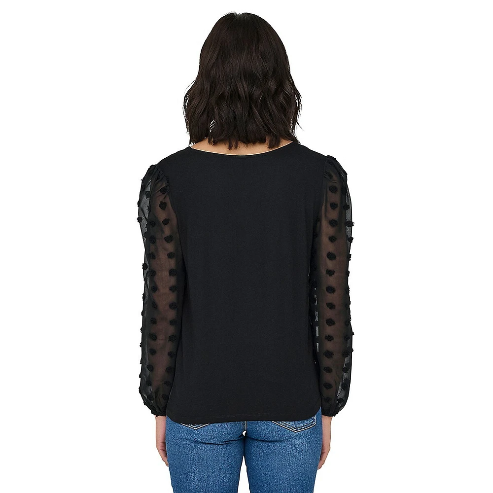 Emery V-Neck Dotted-Mesh Blouse