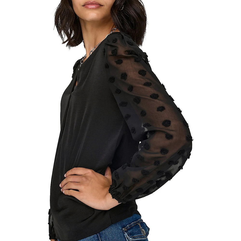 Emery V-Neck Dotted-Mesh Blouse