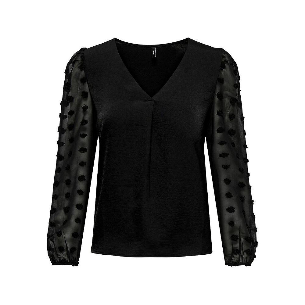 Emery V-Neck Dotted-Mesh Blouse