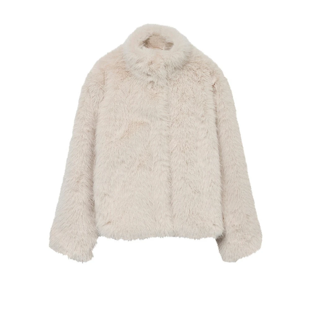 Monroe Faux Fur High-Collar Short Jacket