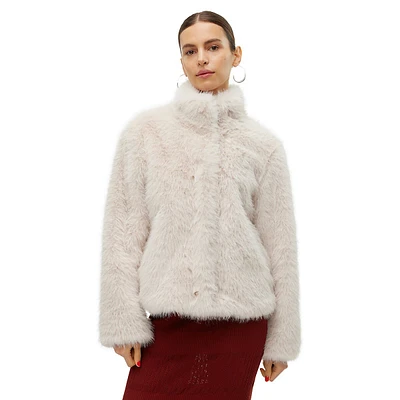 Monroe Faux Fur High-Collar Short Jacket