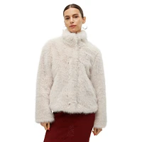 Monroe Faux Fur High-Collar Short Jacket