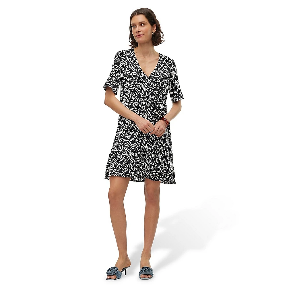 Page Short Surplice Ruffle Dress