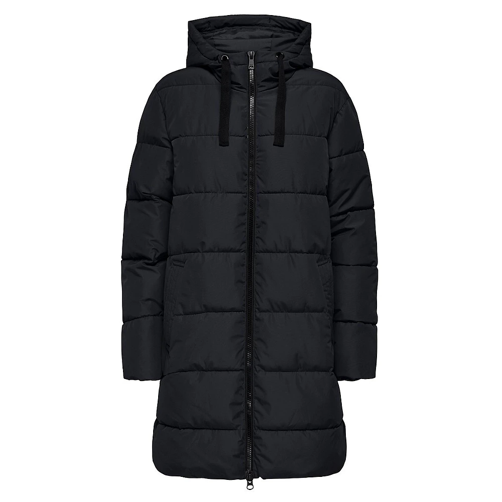 Channel-Quilted Mid-Length Puffer Coat