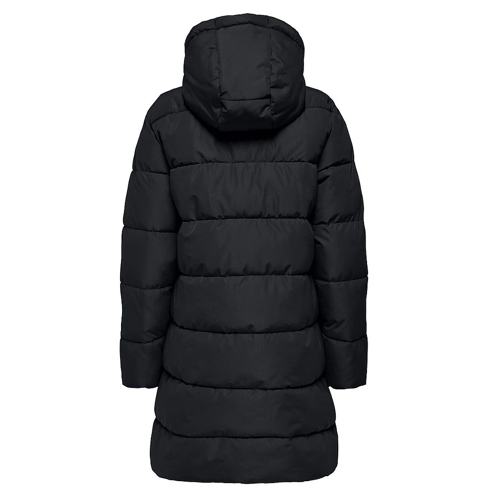 Channel-Quilted Mid-Length Puffer Coat