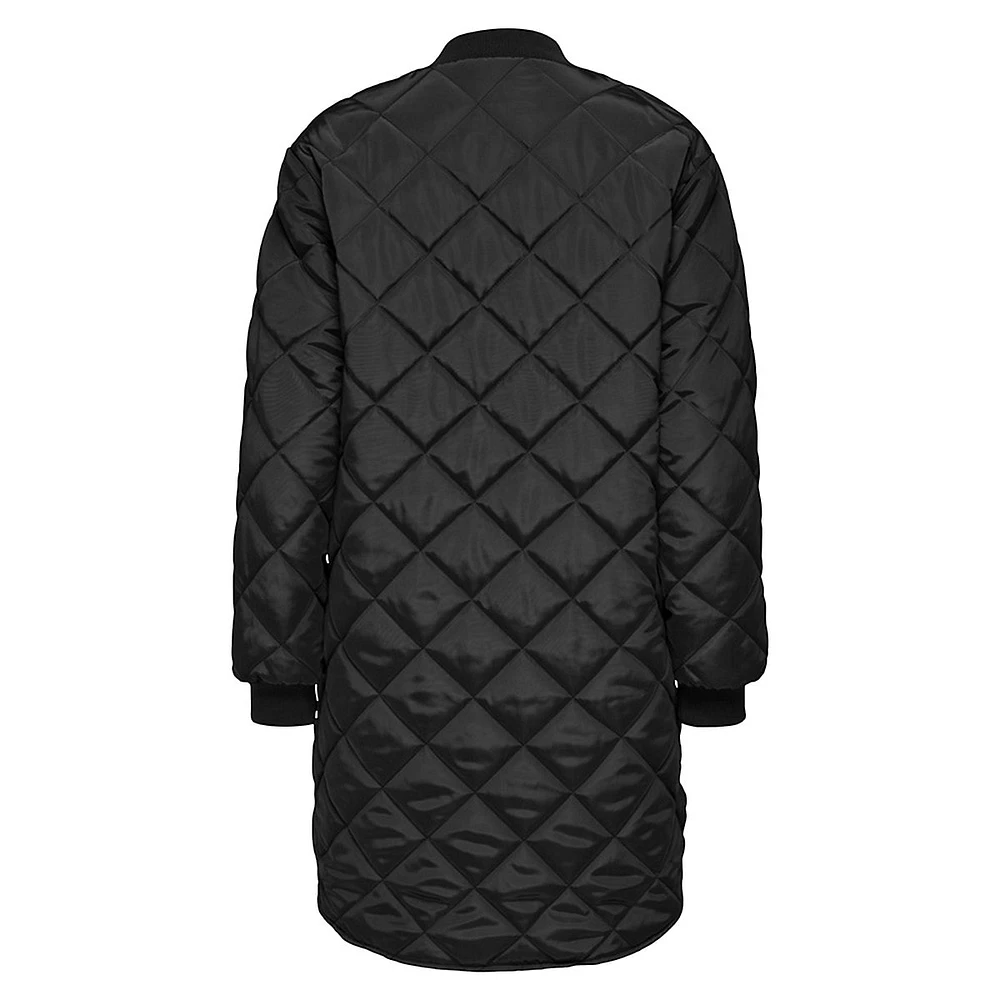 Jessica Diamond-Quilted Longline Bomber Coat