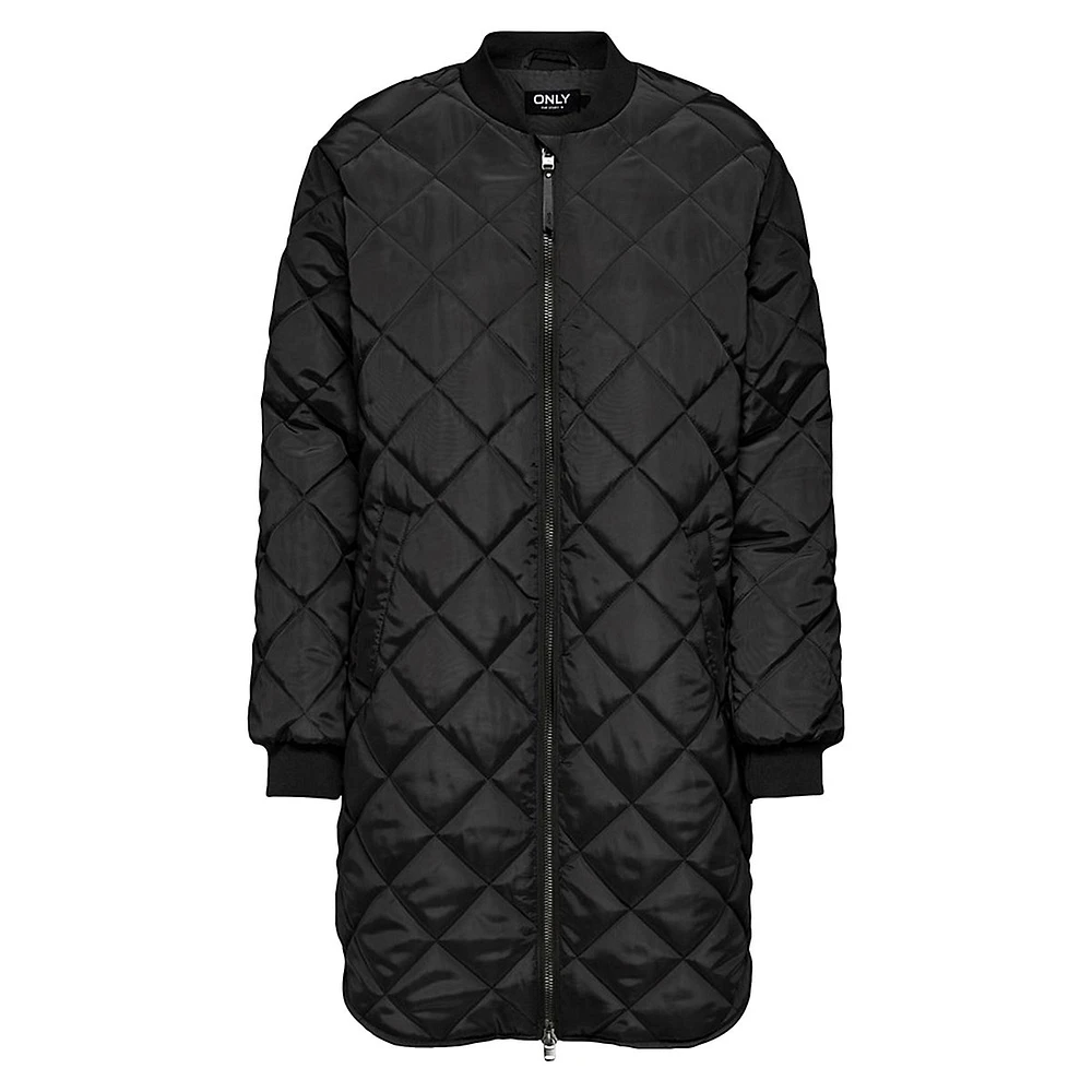 Jessica Diamond-Quilted Longline Bomber Coat