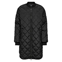 Jessica Diamond-Quilted Longline Bomber Coat