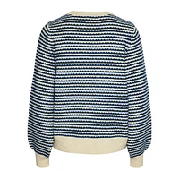 Sonia Contrast-Knit Puff-Sleeve Sweater