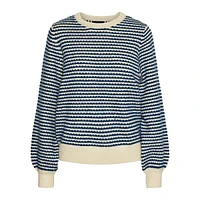 Sonia Contrast-Knit Puff-Sleeve Sweater