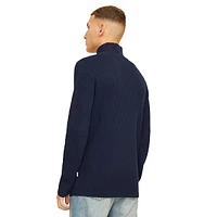 Mockneck Quarter-Zip Rib-Knit Pullover