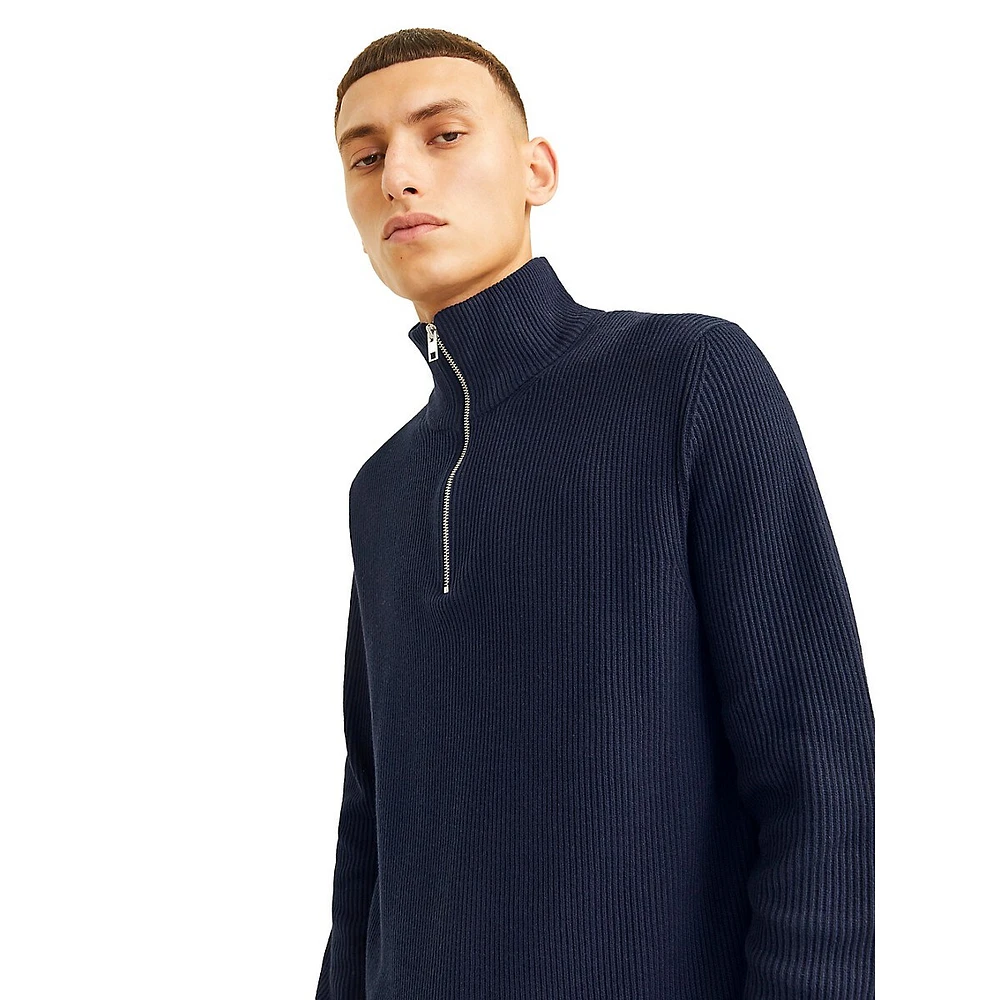 Mockneck Quarter-Zip Rib-Knit Pullover