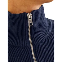 Mockneck Quarter-Zip Rib-Knit Pullover