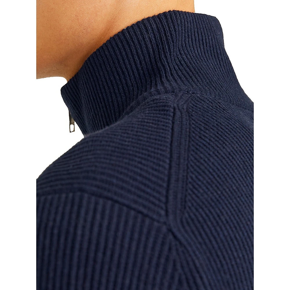 Mockneck Quarter-Zip Rib-Knit Pullover