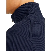 Mockneck Quarter-Zip Rib-Knit Pullover