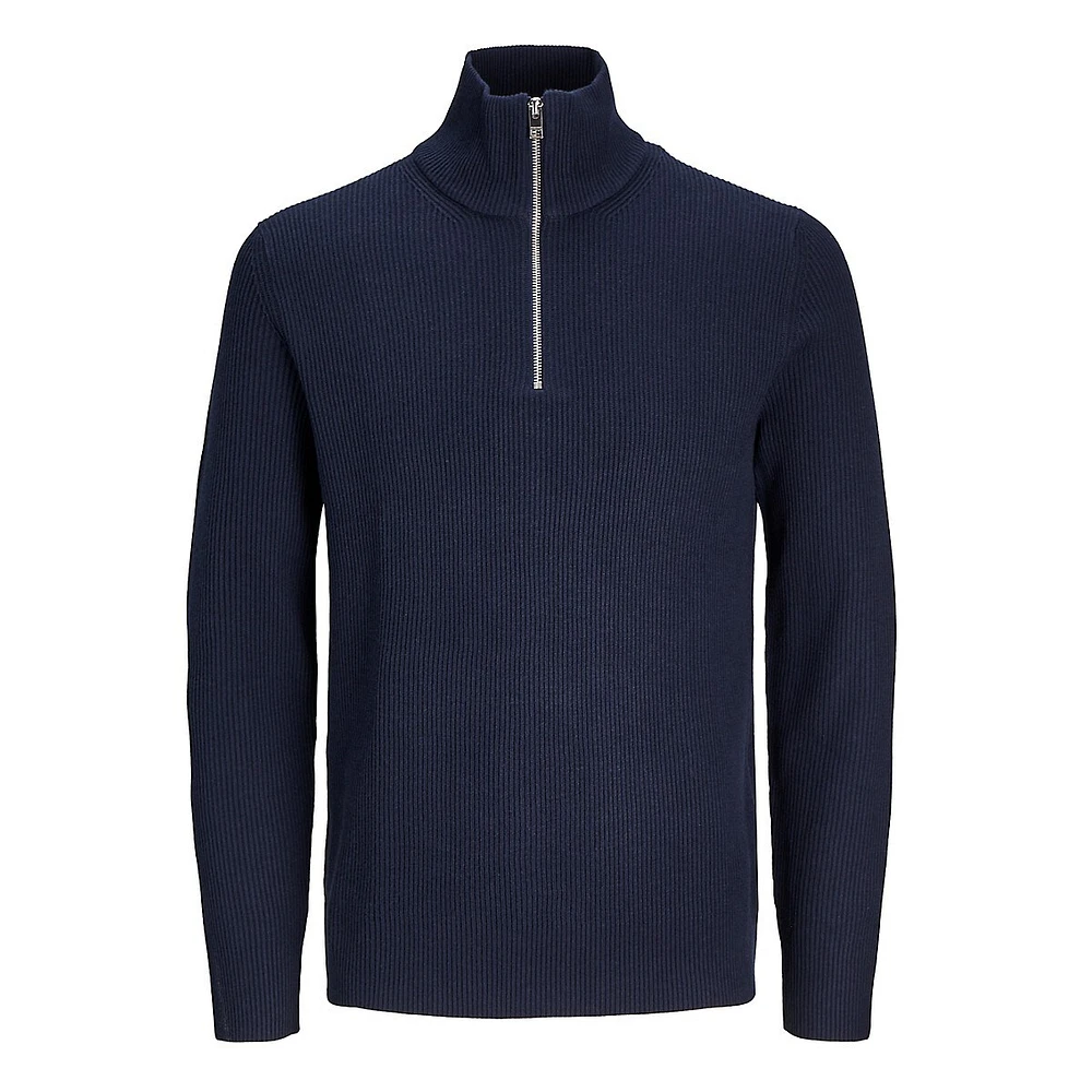Mockneck Quarter-Zip Rib-Knit Pullover