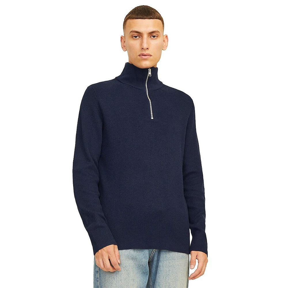 Mockneck Quarter-Zip Rib-Knit Pullover