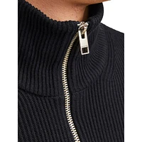 Mockneck Quarter-Zip Rib-Knit Pullover