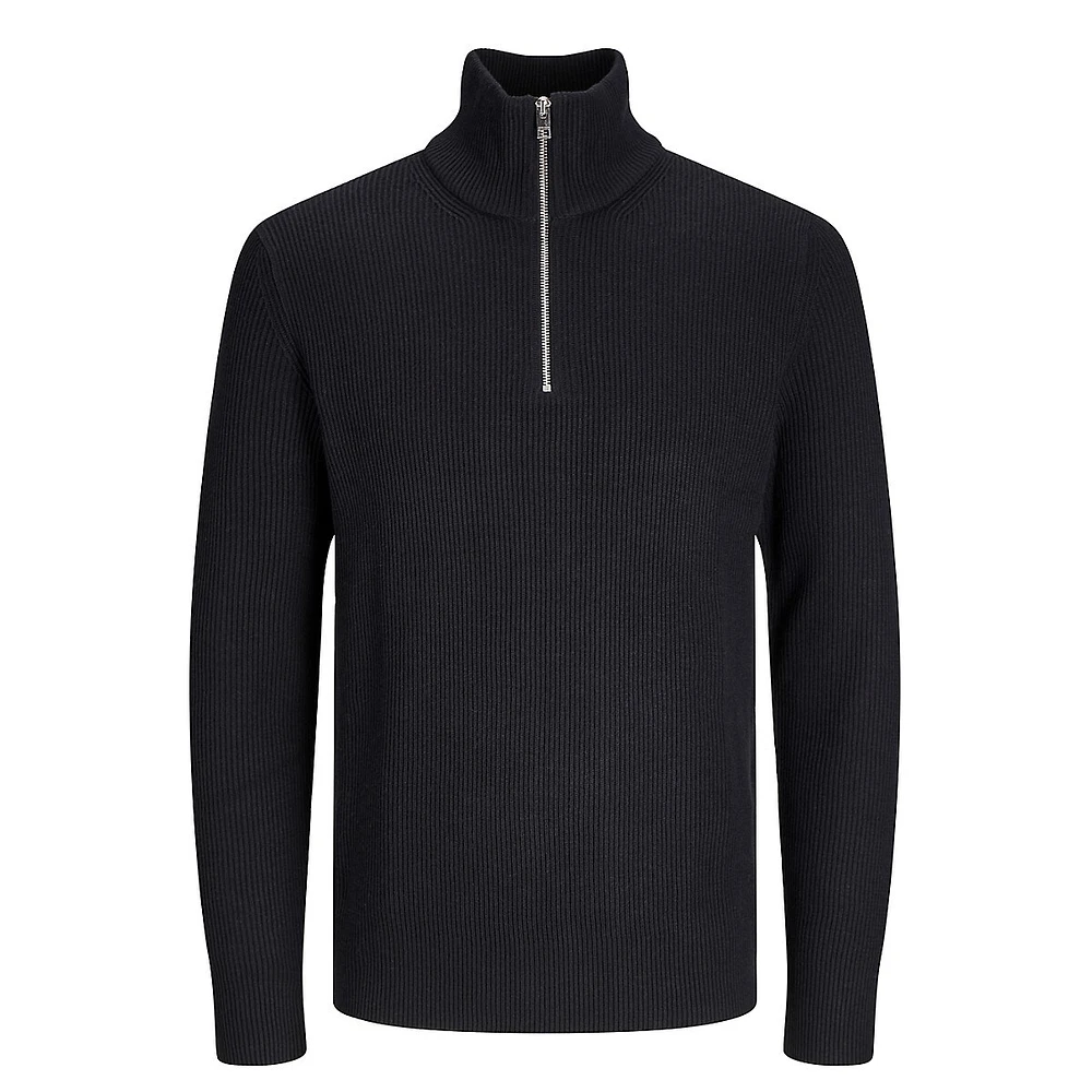 Mockneck Quarter-Zip Rib-Knit Pullover