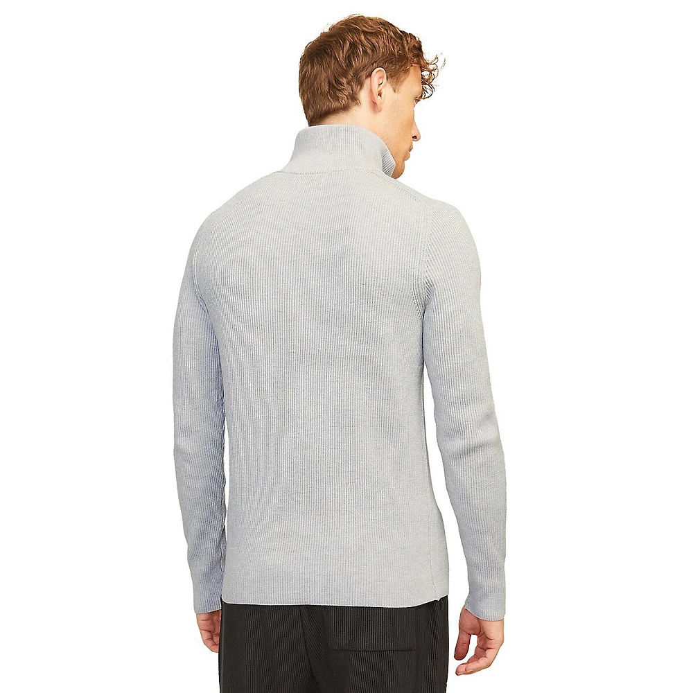 Mockneck Quarter-Zip Rib-Knit Pullover
