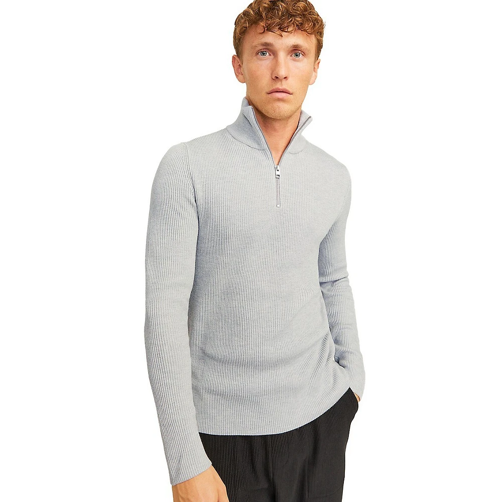 Mockneck Quarter-Zip Rib-Knit Pullover