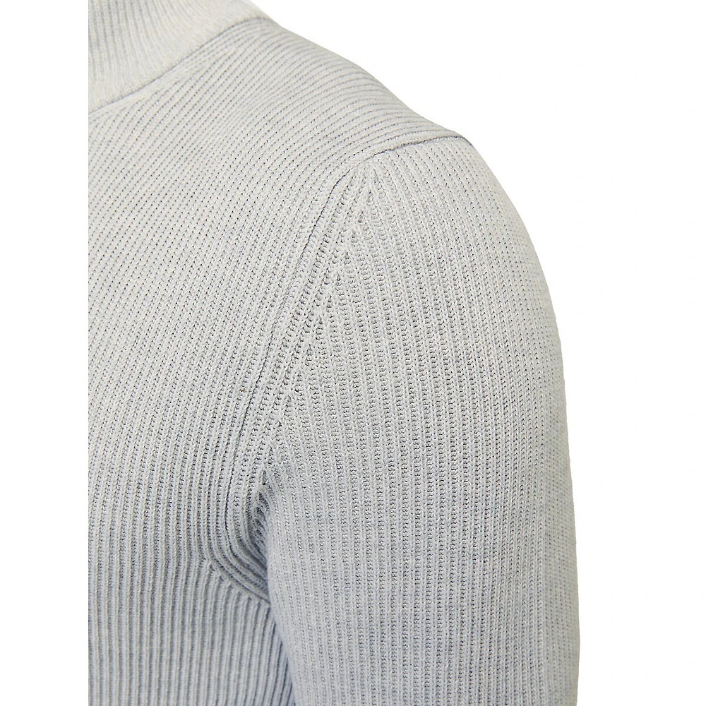 Mockneck Quarter-Zip Rib-Knit Pullover