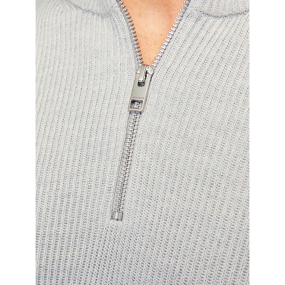 Mockneck Quarter-Zip Rib-Knit Pullover