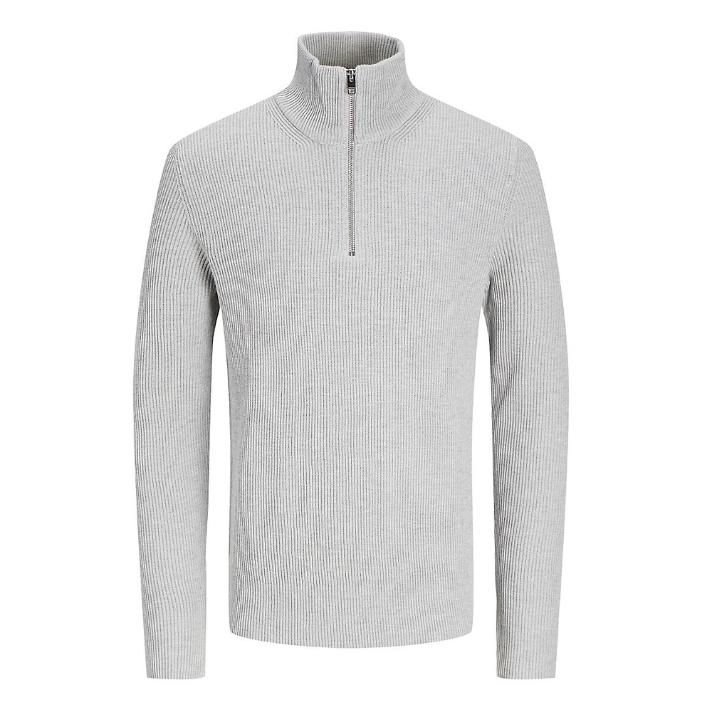Mockneck Quarter-Zip Rib-Knit Pullover