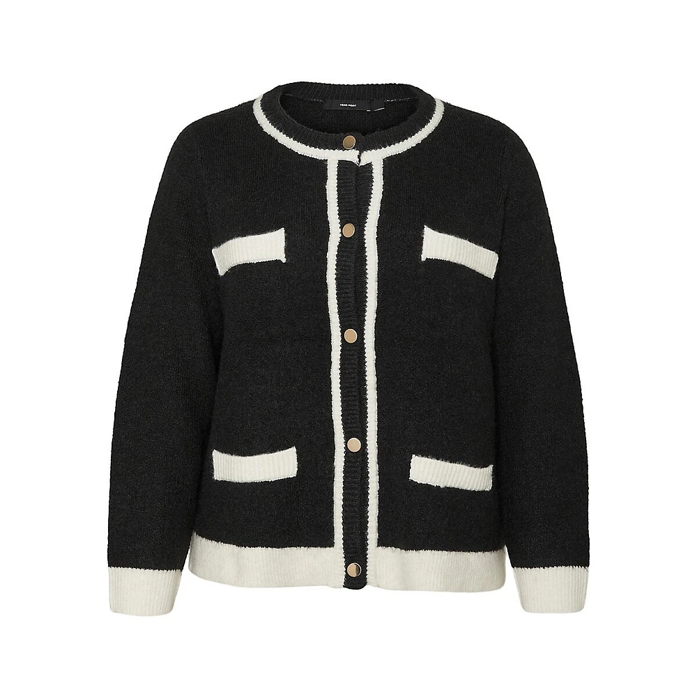 Plus Contrast-Trim Cardigan